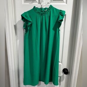 JODIFL Emerald Green Ruffle Sleeve Dress